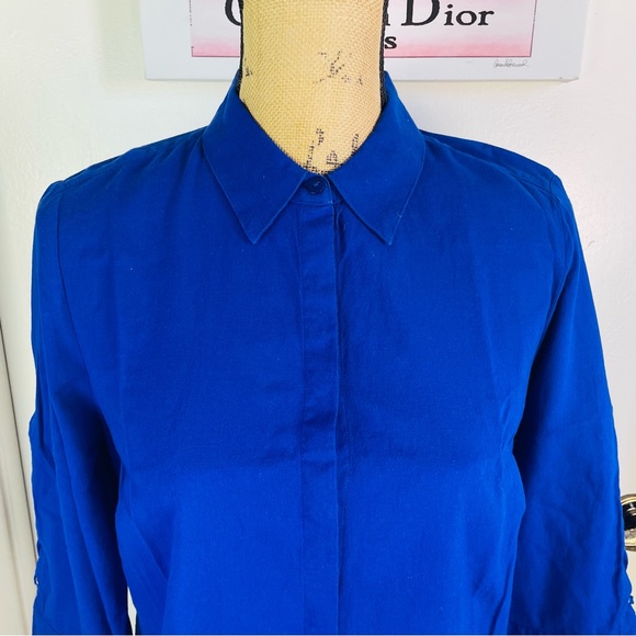 Chico’s Cotton 100% Royal Blue Long Sleeve Women New Shirt Straps Sleeve Size 0 - Picture 3 of 11